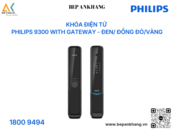 Khóa điện tử Philips 9300 with Gateway - Đen/ Đồng Đỏ/Vàng